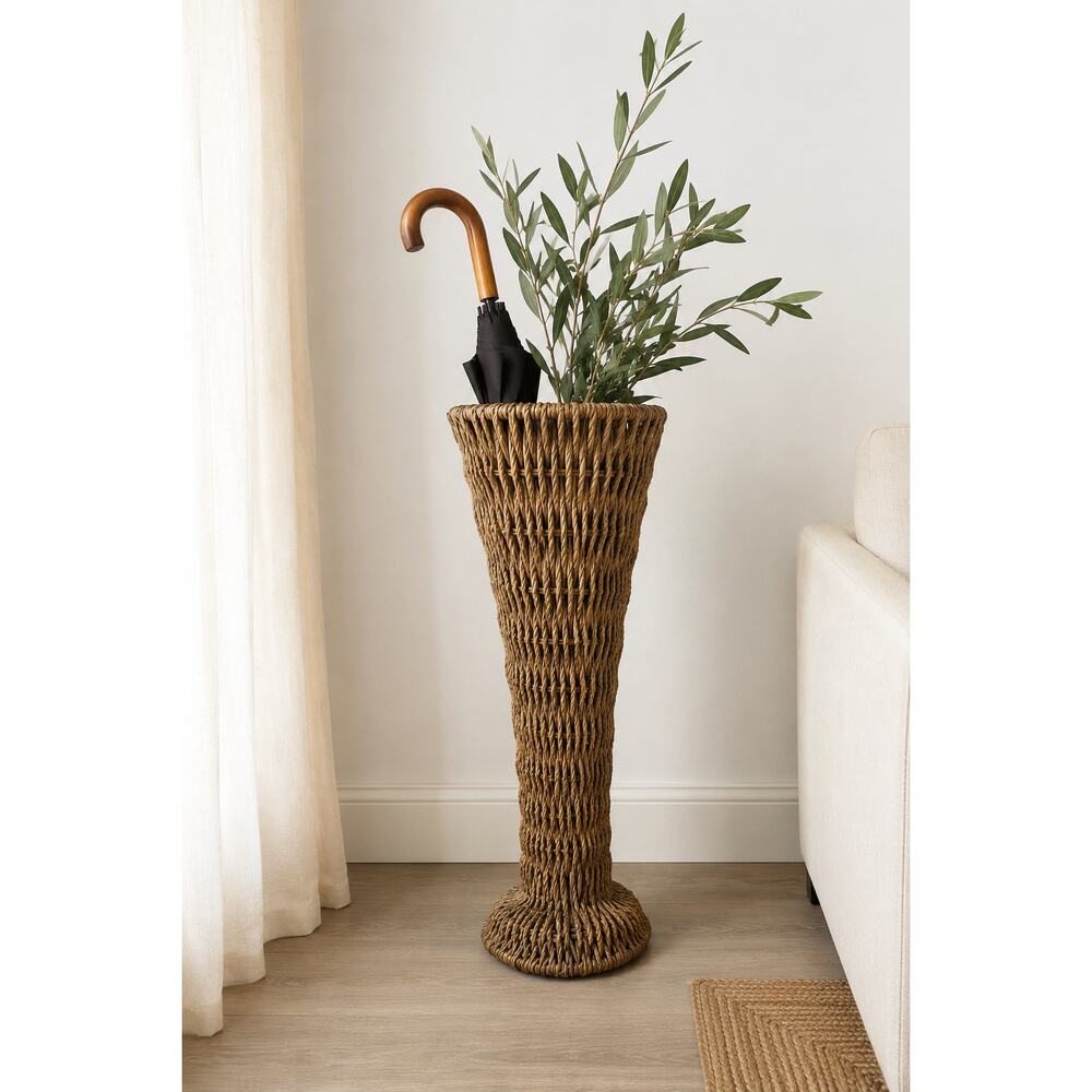 Vintage Wicker Umbrella Stand Floor Vase Handwoven Rattan 20” Tall